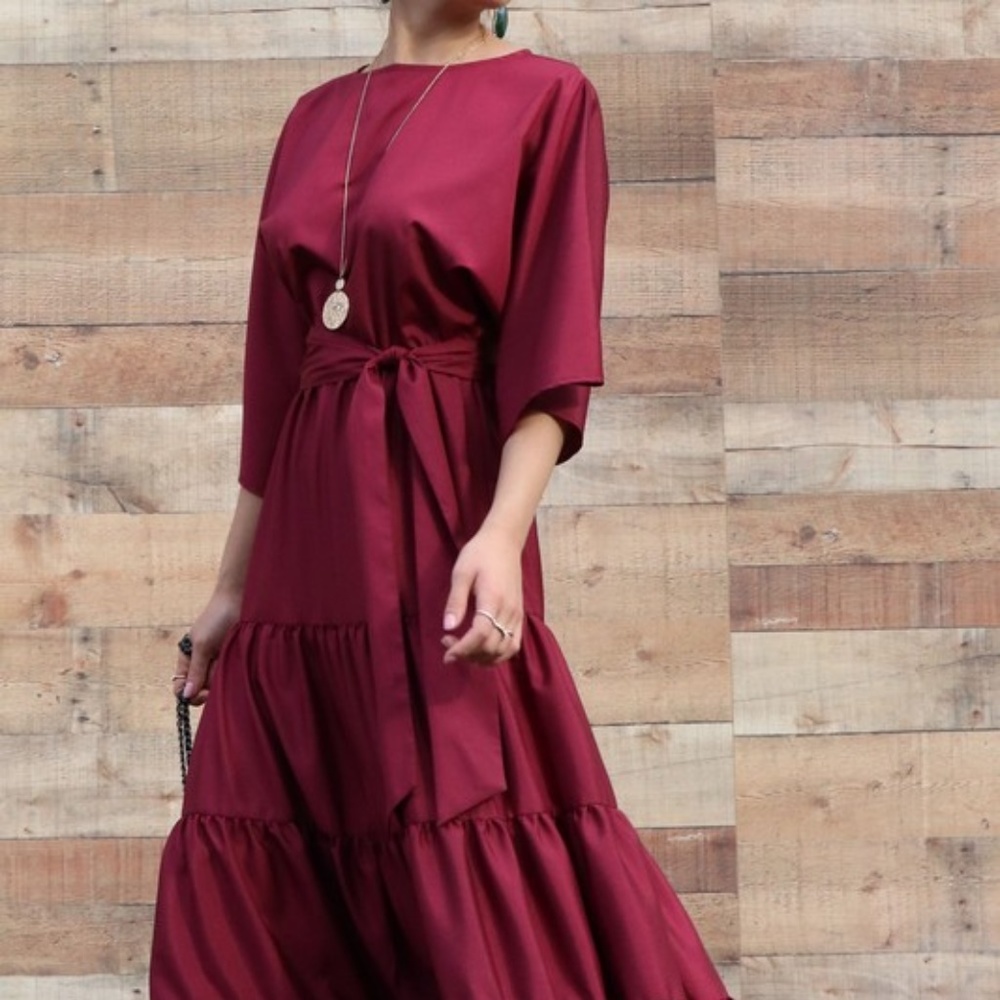Fall Maxi Dress Burgundy, Modest Maxi Wine Dress